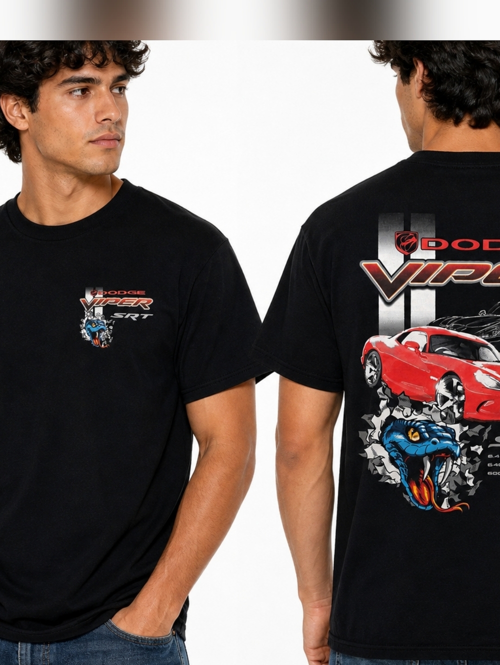 Dodge Viper SRT Graphic T-Shirt Black Snake Logo Muscle Car Tee Size M